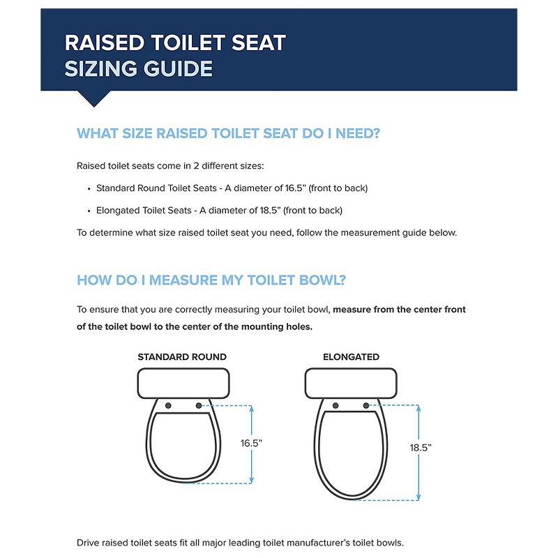 Drive Medical Safe Comfortable Polypropylene Raised Elevated Toilet Seat with Universal Fit and Stable Dual Locking Mechanism, White