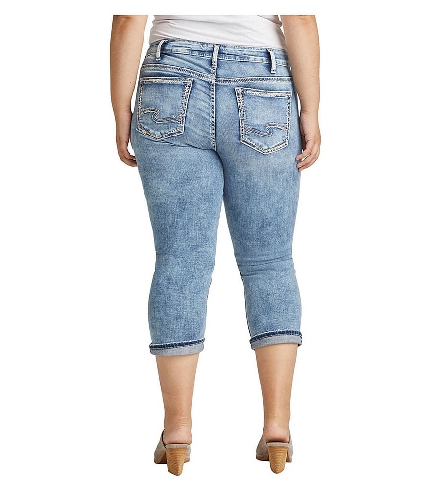 Silver Jeans Co. Plus Size Elyse Rolled Cuff Destruction Details Capri Jeans