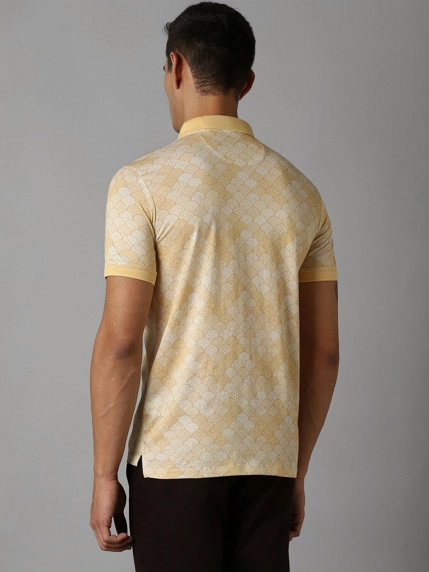 Louis Philippe Yellow Cotton Regular Fit Printed Polo T-Shirt