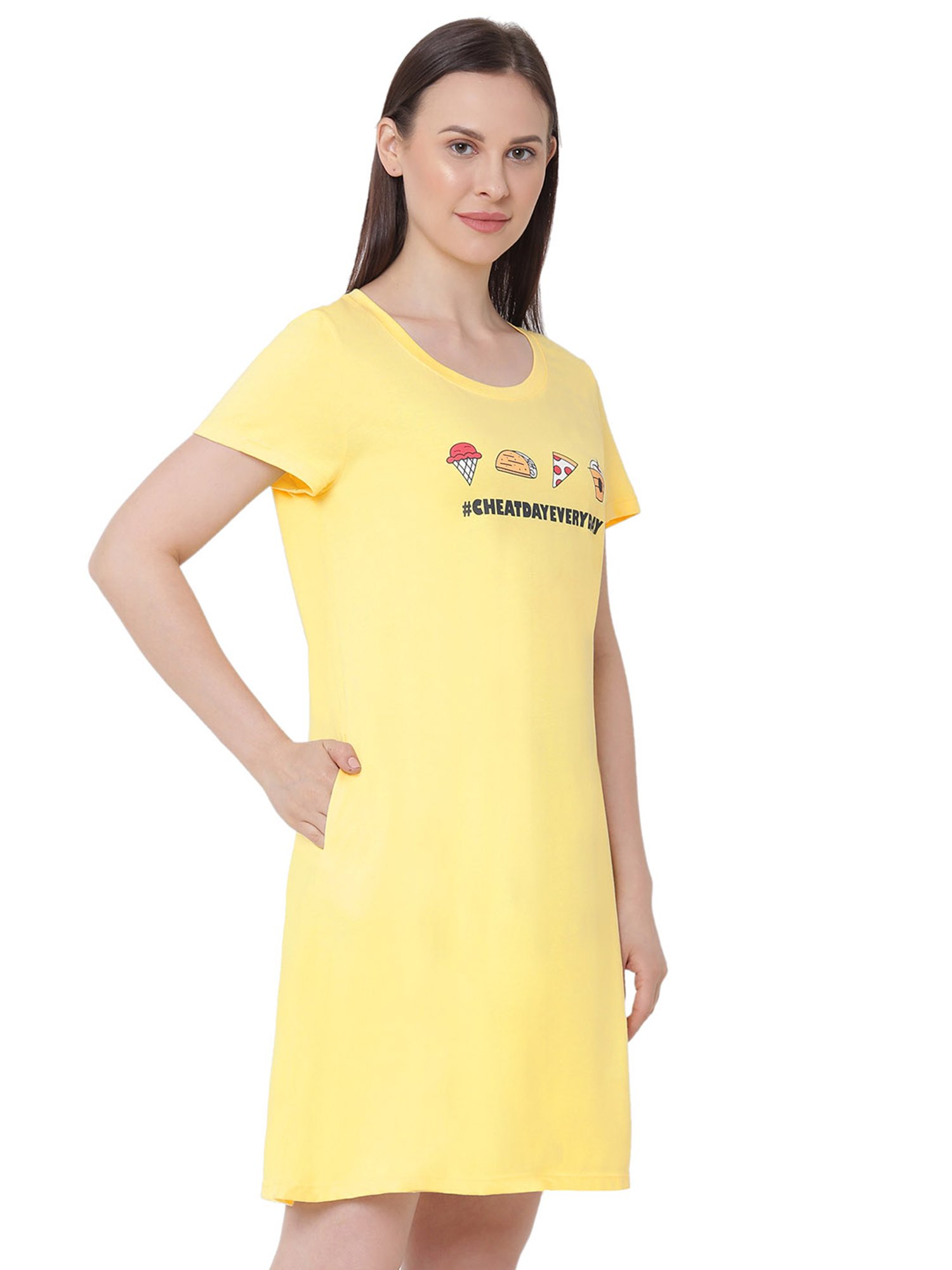 Soie  Yellow Printed Night Dress