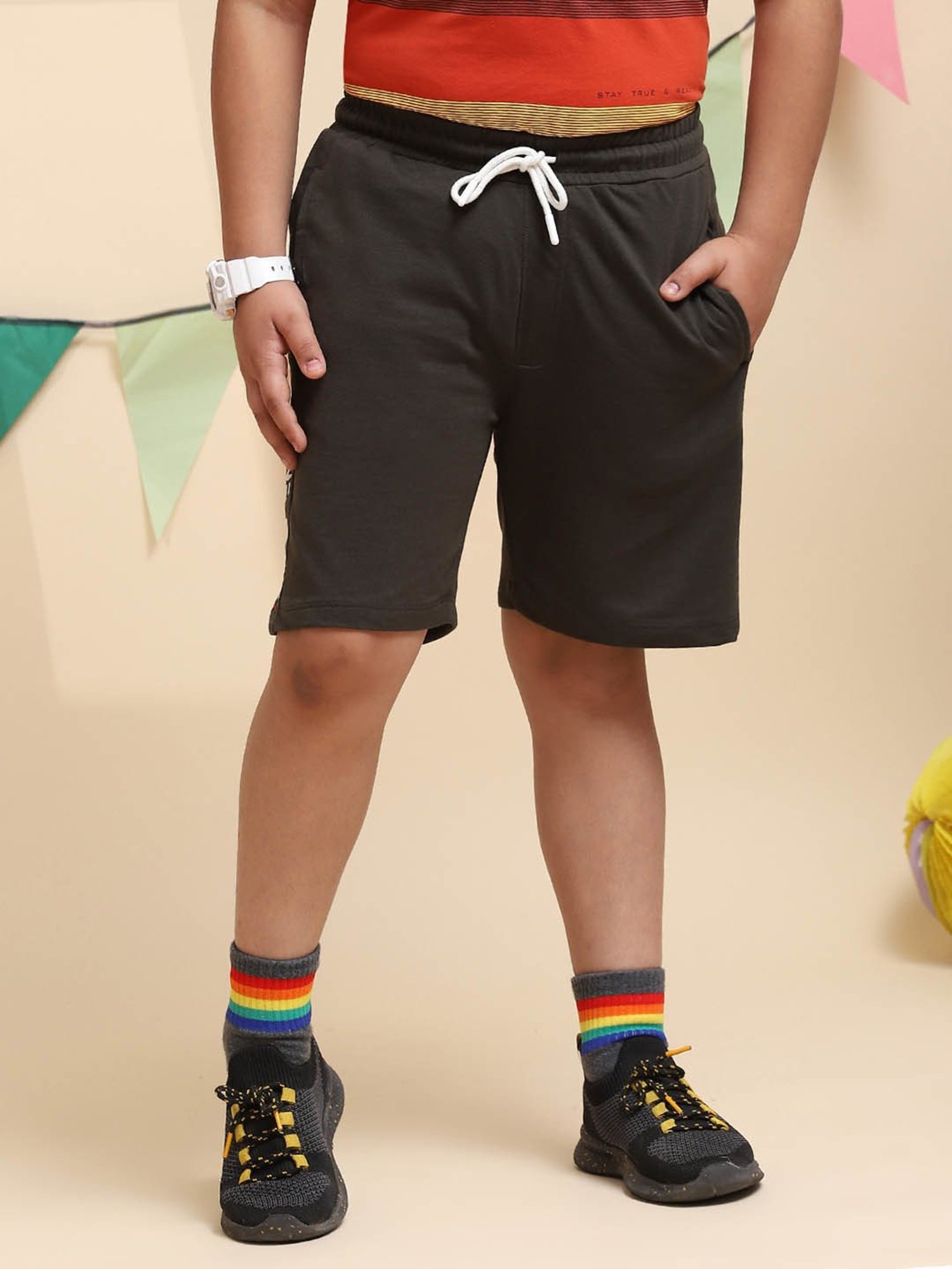 Gini & Jony Kids Brown Solid Bermudas