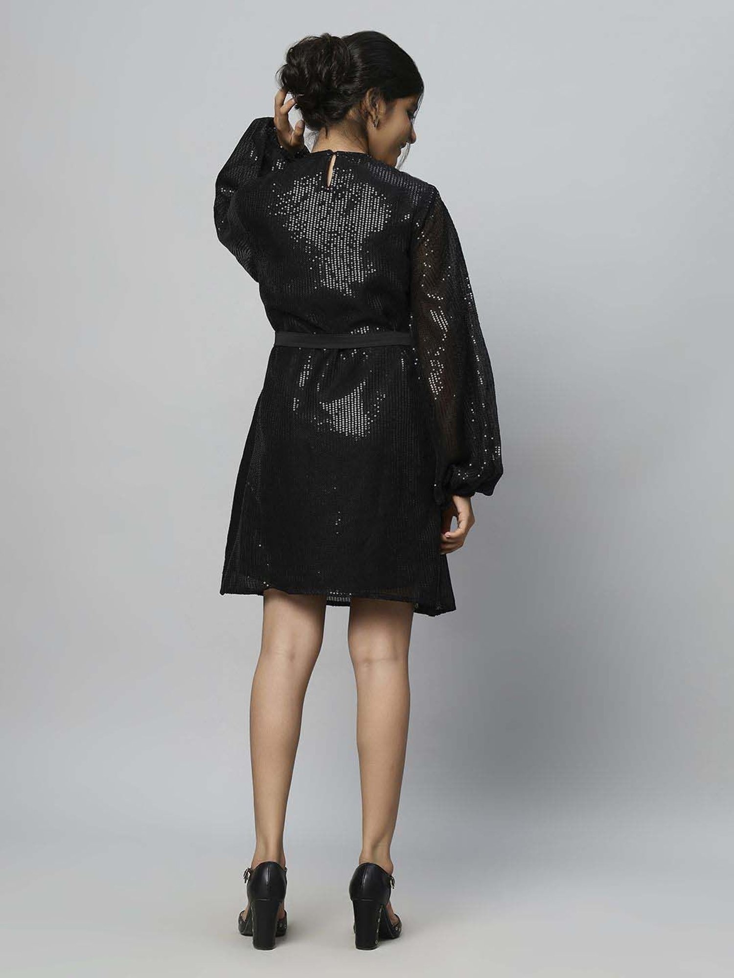 TeenTrums Kids Black Embellished Full Sleeves Dress