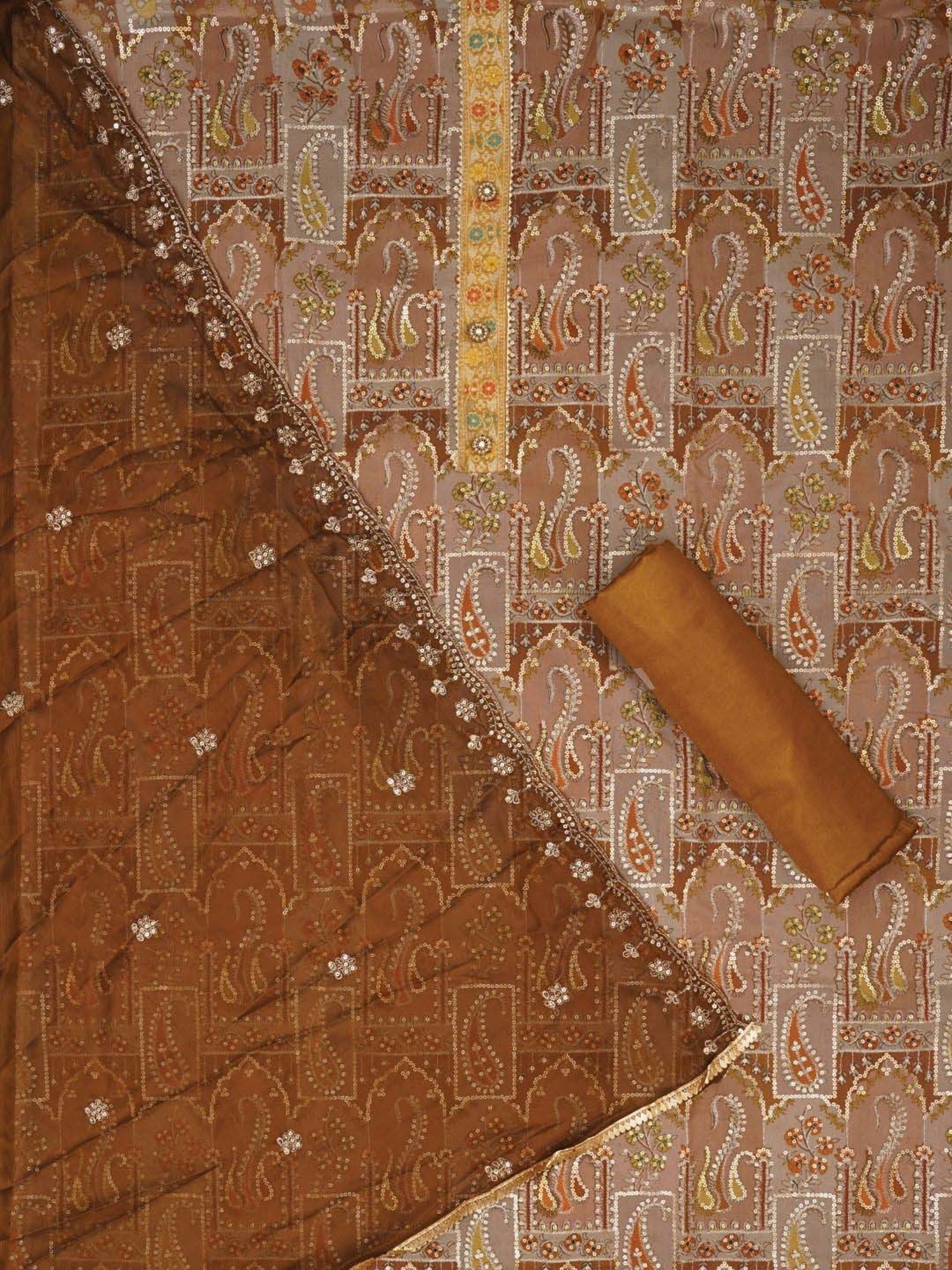 Jaipur Kurti Brown Embroidered Unstitched Dress Material