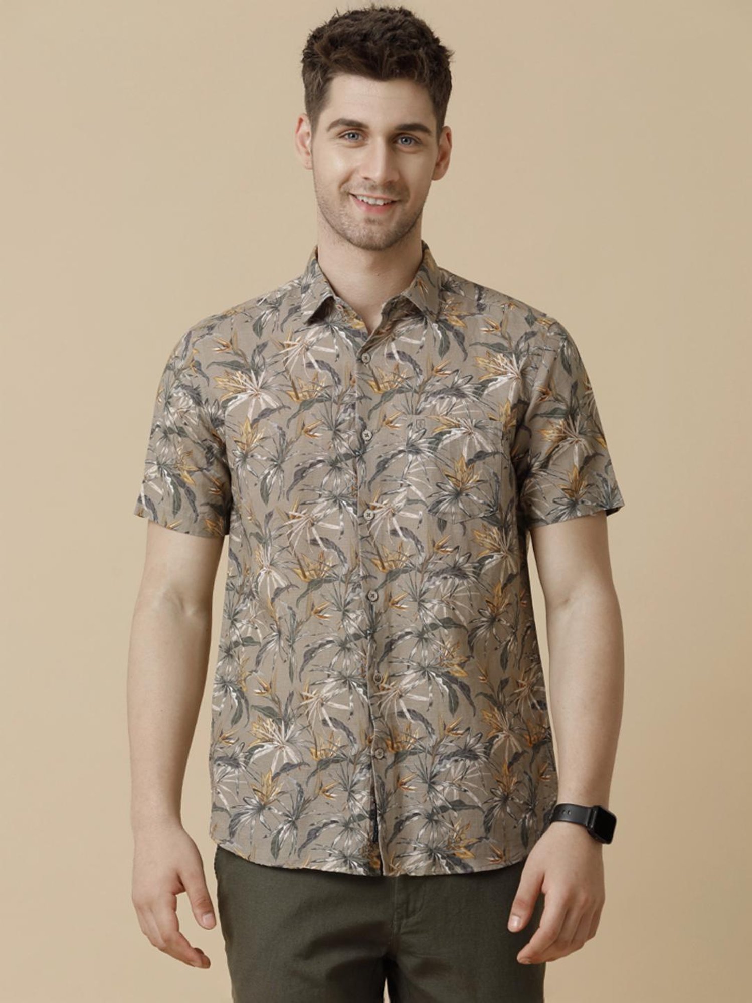 Linen Club Multicolored Linen Contemporary Fit Printed Shirt