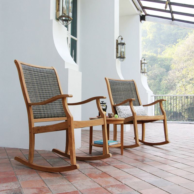 Dunham Solid Teak & Wicker Patio Rocking Chair - Cambridge Casual
