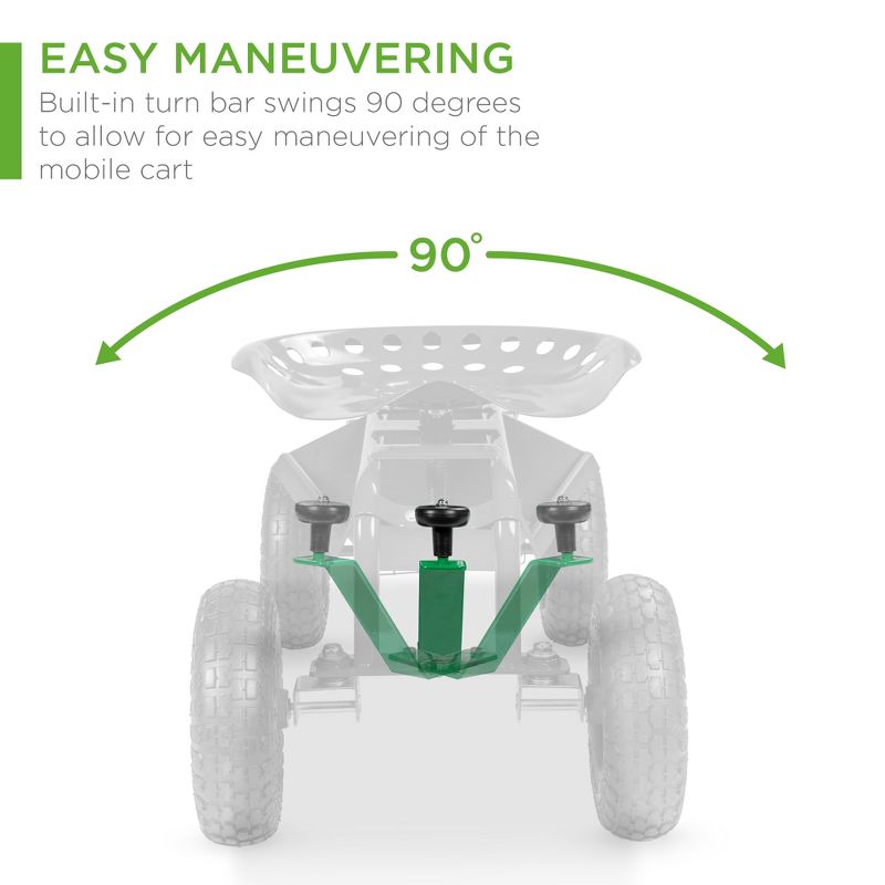 Best Choice Products Garden Cart Mobile Rolling Work Seat w/ Tool Tray, Basket - Green