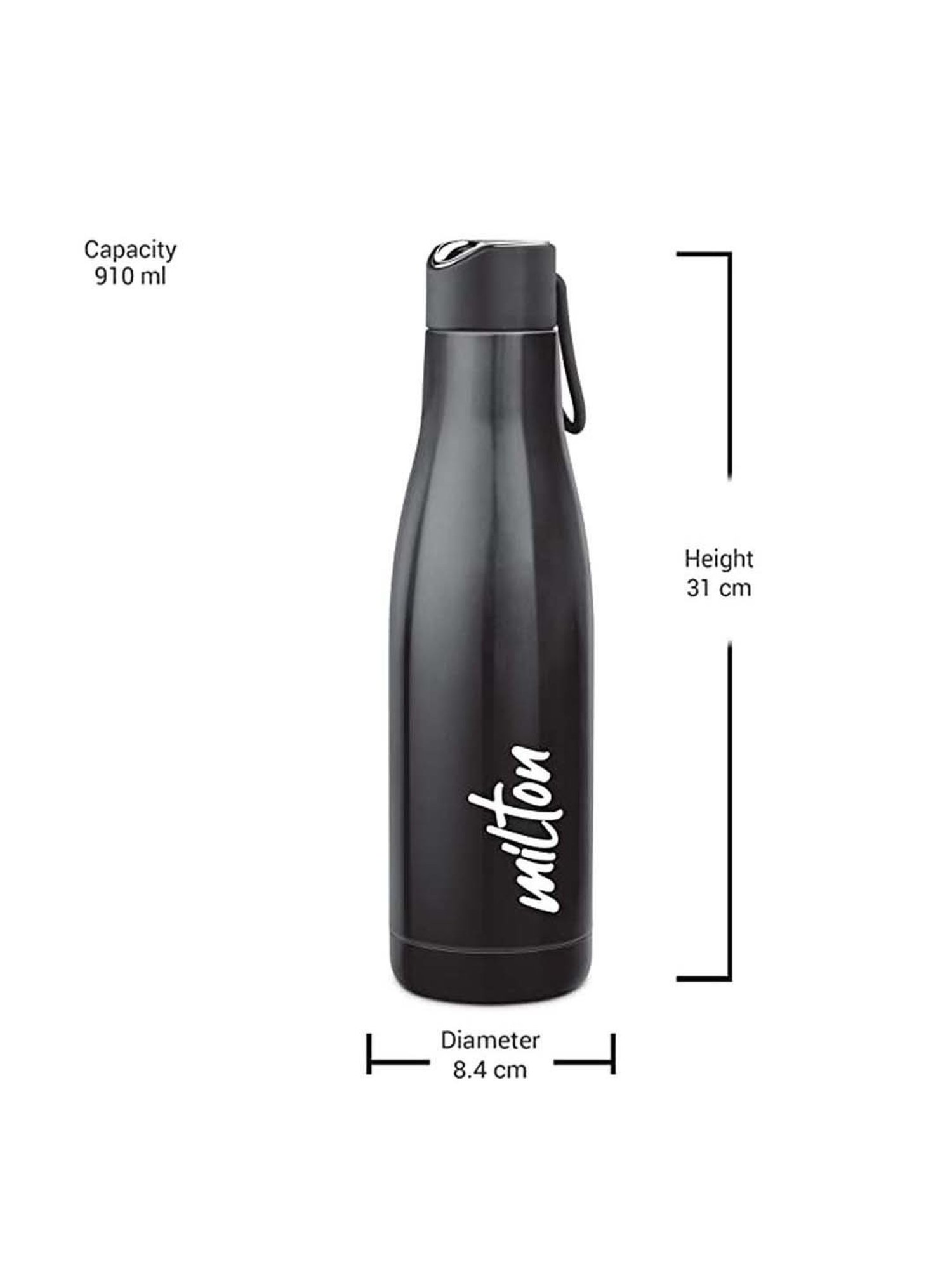 Milton Black Stainless Steel Water Bottle (0.891 L)