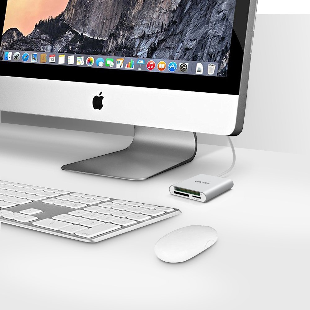 Unitek USB 3.0 SD Card Reader Memory Card Reader Writer Compact Flash Card Adapter for CF/SD/TF Micro SD/ Micro SDHC/MD/MMC/SDHC/SDXC UHS-I Card for Windows, Mac - Silver (Aluminum)