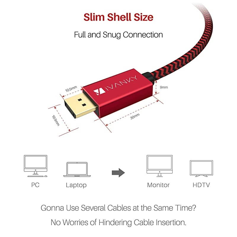DisplayPort 12 Cable 15ft  4K DisplayPort to DisplayPort Cable Nylon Braided High Speed DP Cable Supports 4K60Hz and 2K165Hz Compatible with PC Laptop TV Red