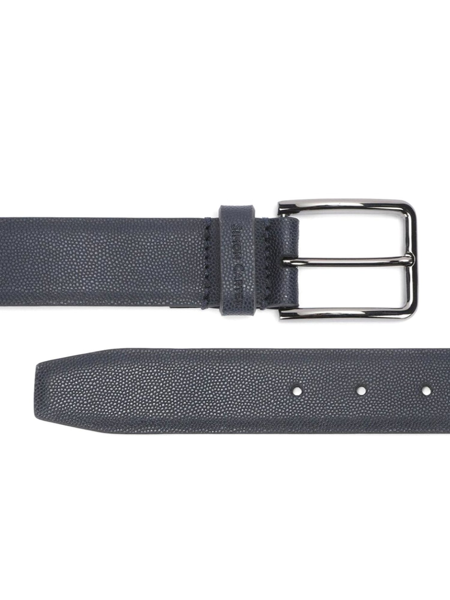 Simon Carter Navy Leather Textured Formal Belt for Men