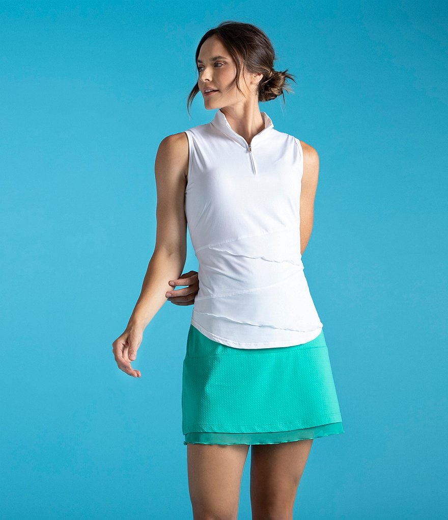 Bette & Court Synergy Sleeveless Quarter Zip Solid Polo Top