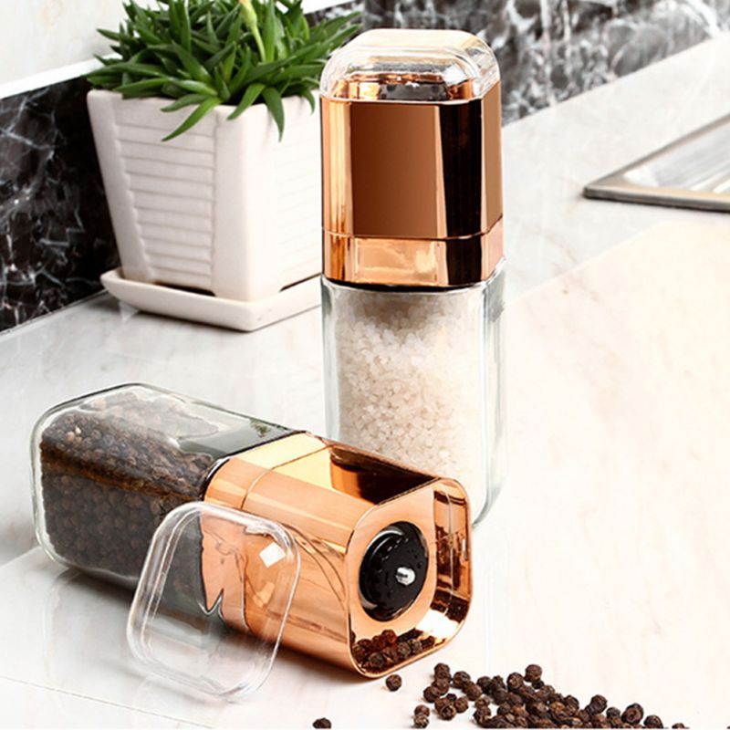 Manual Pepper Grinder Pepper Mills Glass Seasoning Storage Container Kitchen Gadget Golden