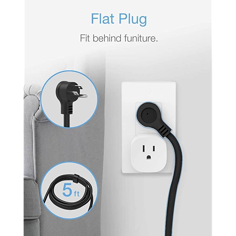 Strip with 3 USB 3 Outlet, Desktop Charging Station 5 ft Flat Plug Extension Cord, Small and Portable for Cruise Ship, Dorm Room, Black