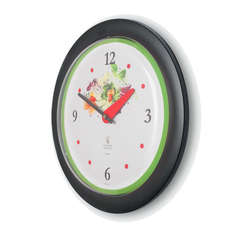 14" x 1.8" Vegetable Garden Green Accent Decorative Wall Clock Black Frame - By Chicago Lighthouse