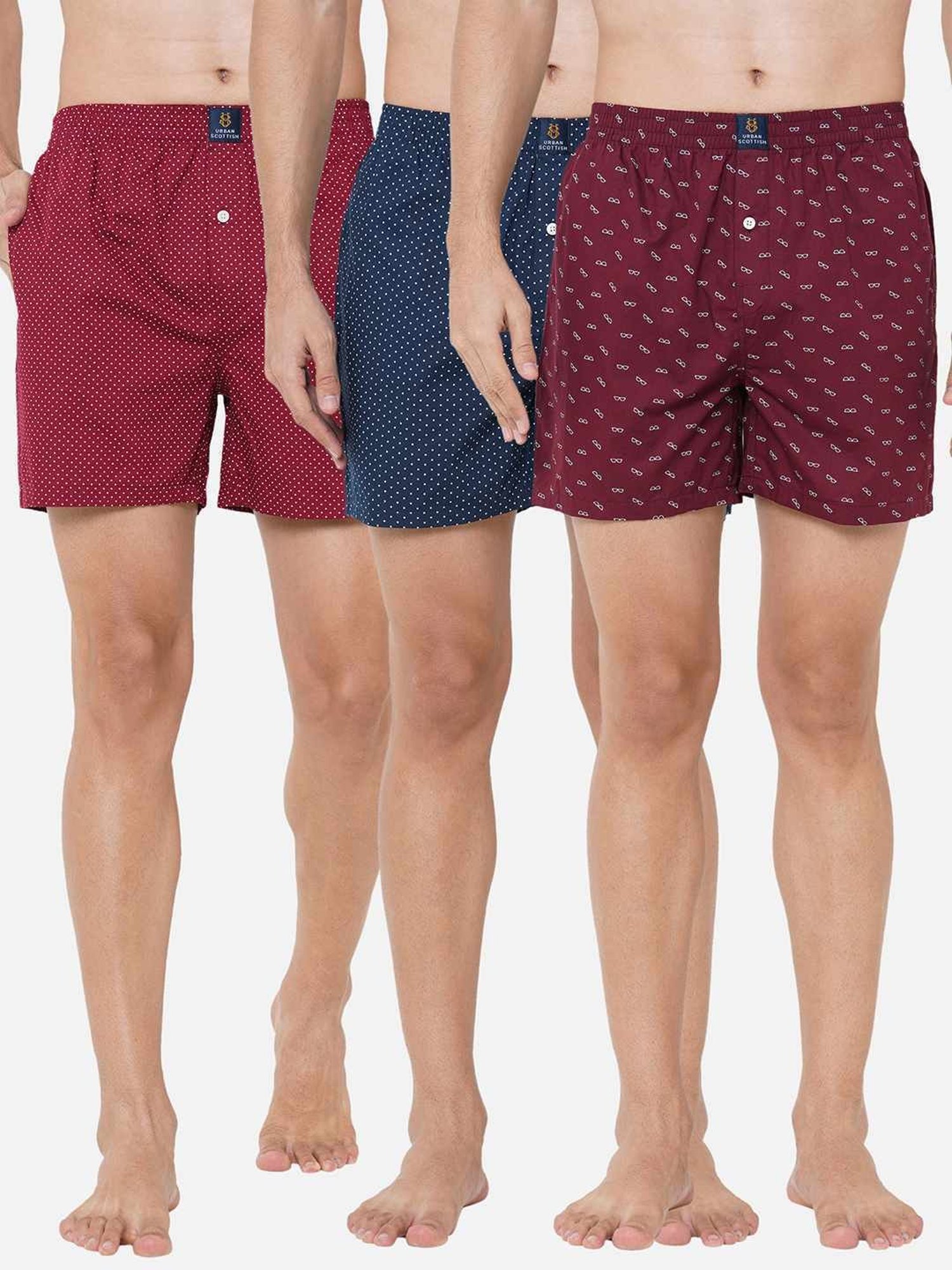 Urban Scottish Multicolored Regular Fit Printed Boxers - Pack Of 3
