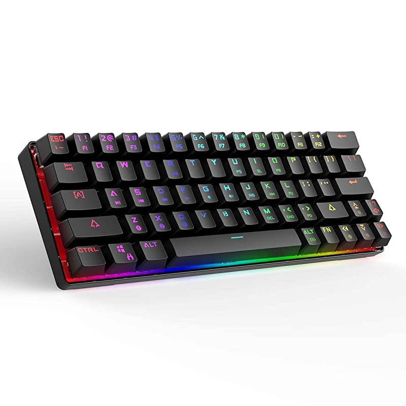 60% Keyboard with Dedicated Arrow Keys,  DK63 Wireless Wired Mechanical Gaming Computer Keyboard True RGB LED Backlit Bluetooth 4.0 Programmable, N-Key Rollover for Windows and Mac- Brown Switch