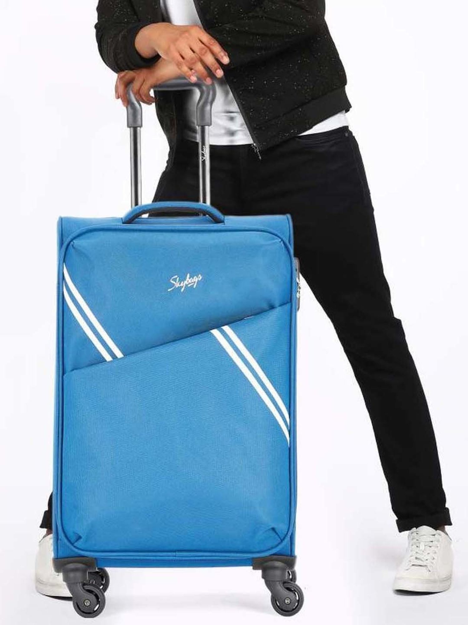 Skybags Trick Blue Striped Soft Medium Trolley Bag - 43 cm