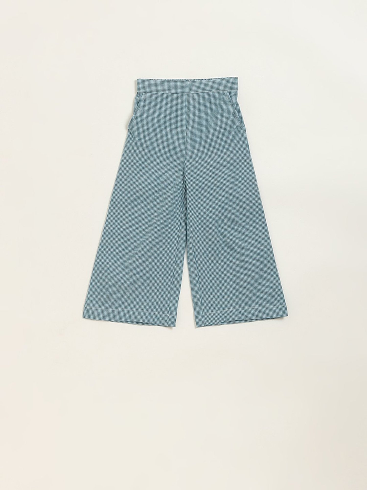 Utsa Kids by Westside Blue Checks Wide-Leg High-Rise Cotton Palazzos