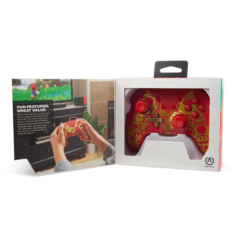 PowerA Enhanced Wired Controller for Nintendo Switch - Mario Golden M - Red