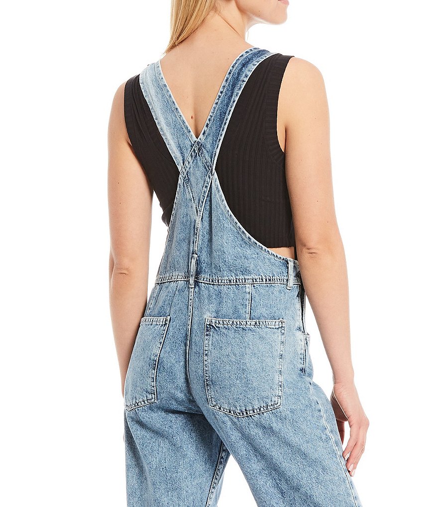 Free People Ziggy Square Neck Sleeveless Denim Overalls