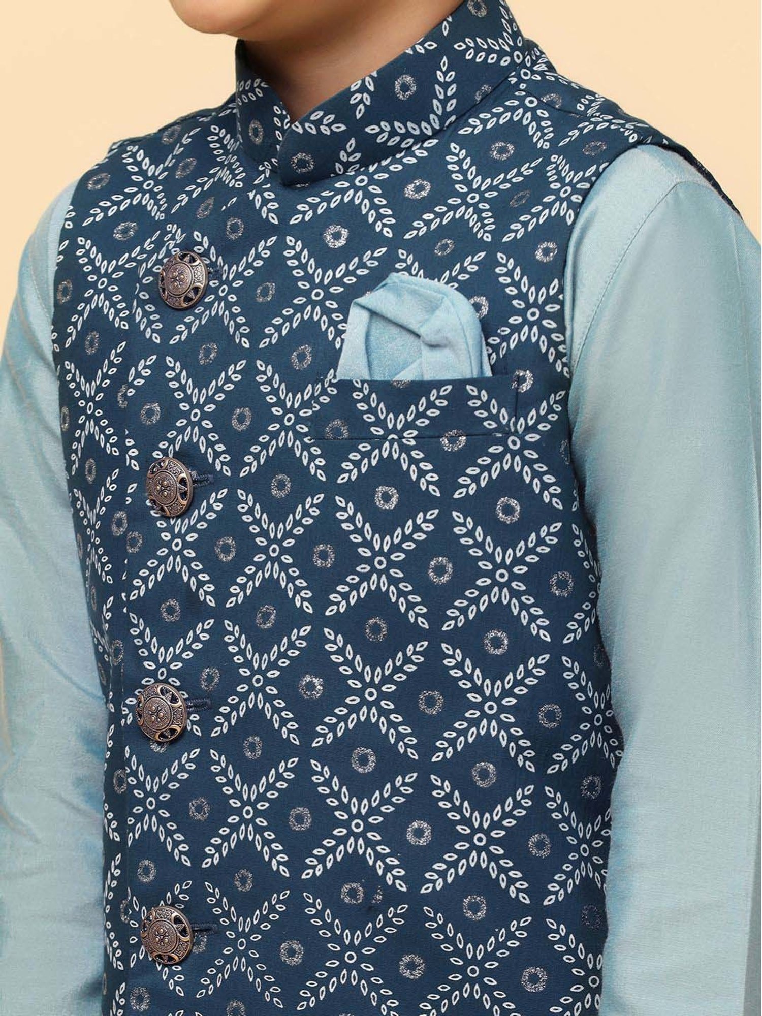 KISAH Kids Blue Printed Full Sleeves Kurta Set