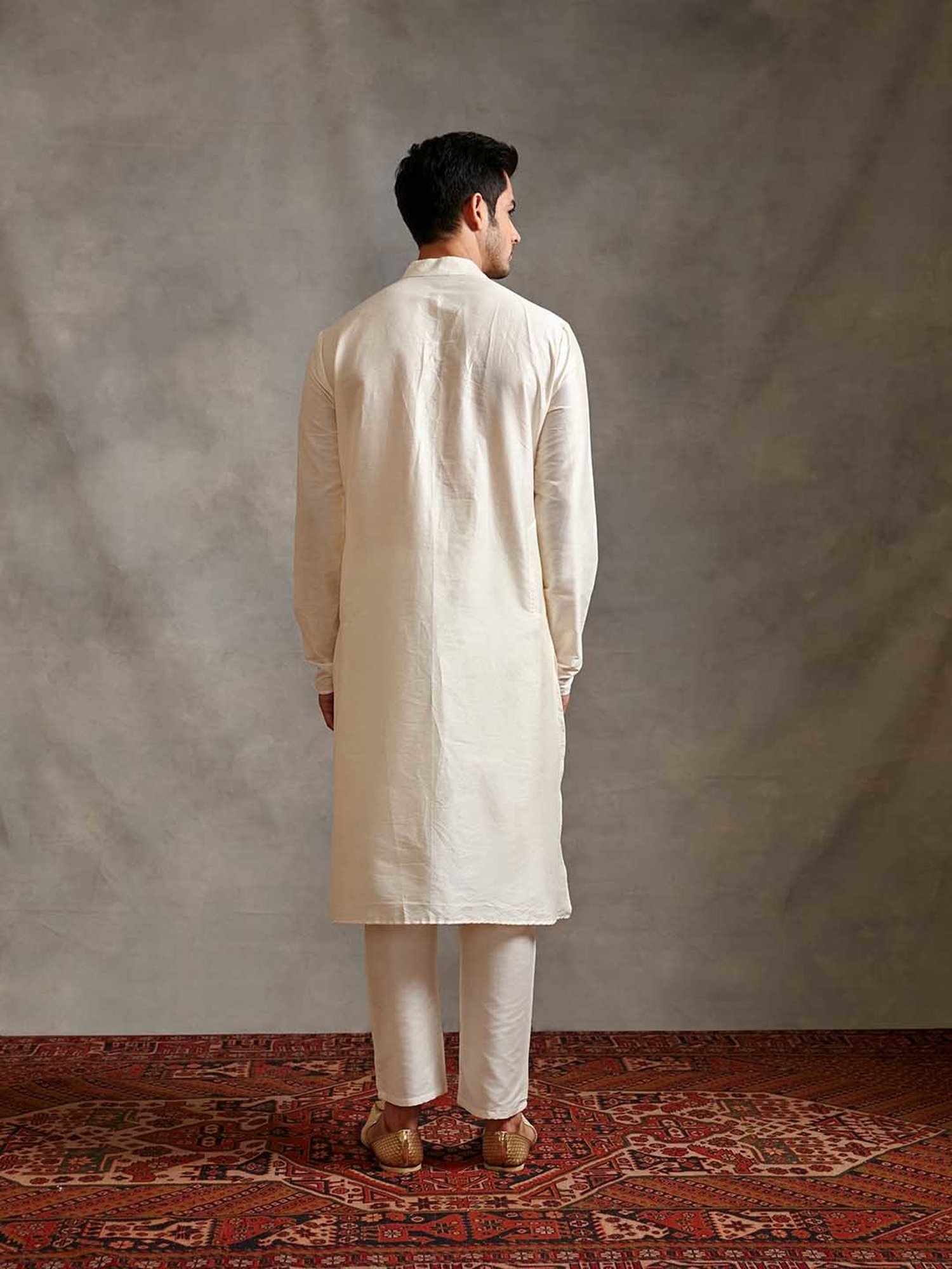 Abhishti Cream Regular Fit Banarasi Kurta & Straight Pants