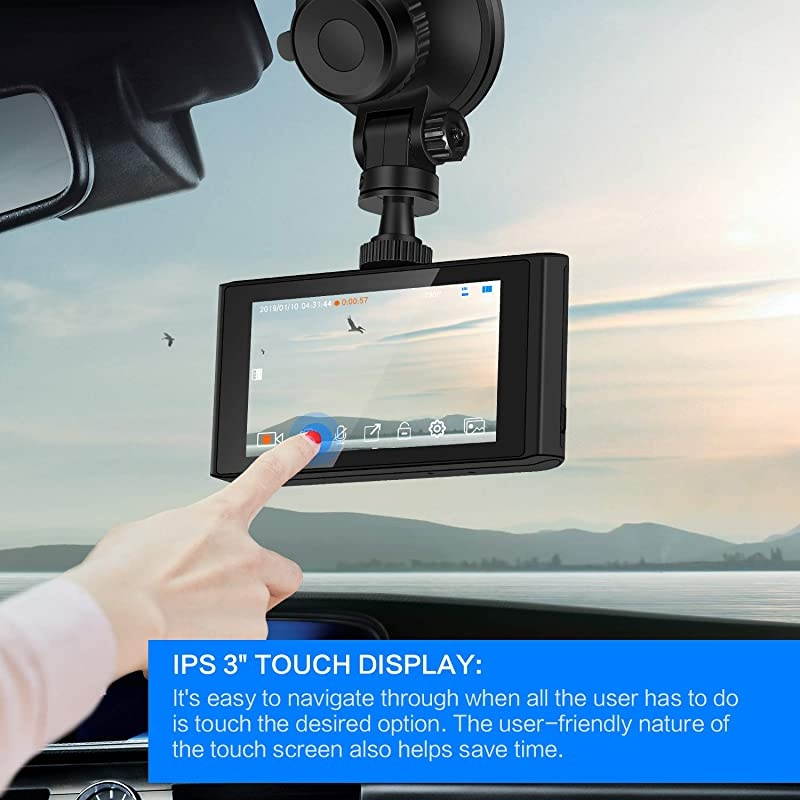 Cam for Cars 1296P FHD Camera Super Night Vision 3 Inch Touch Screen with Rearview Mirror Mount Suction Cup Mount Built-in G-Sensor Looping