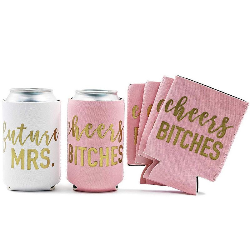 Blue Panda 12-Pack Can Cooler Sleeves Beer Koozies 12 oz Insulated Holder Gold Embroider  Fonts "Future MRS." "Cheers Bitches" for Bachelorette Party