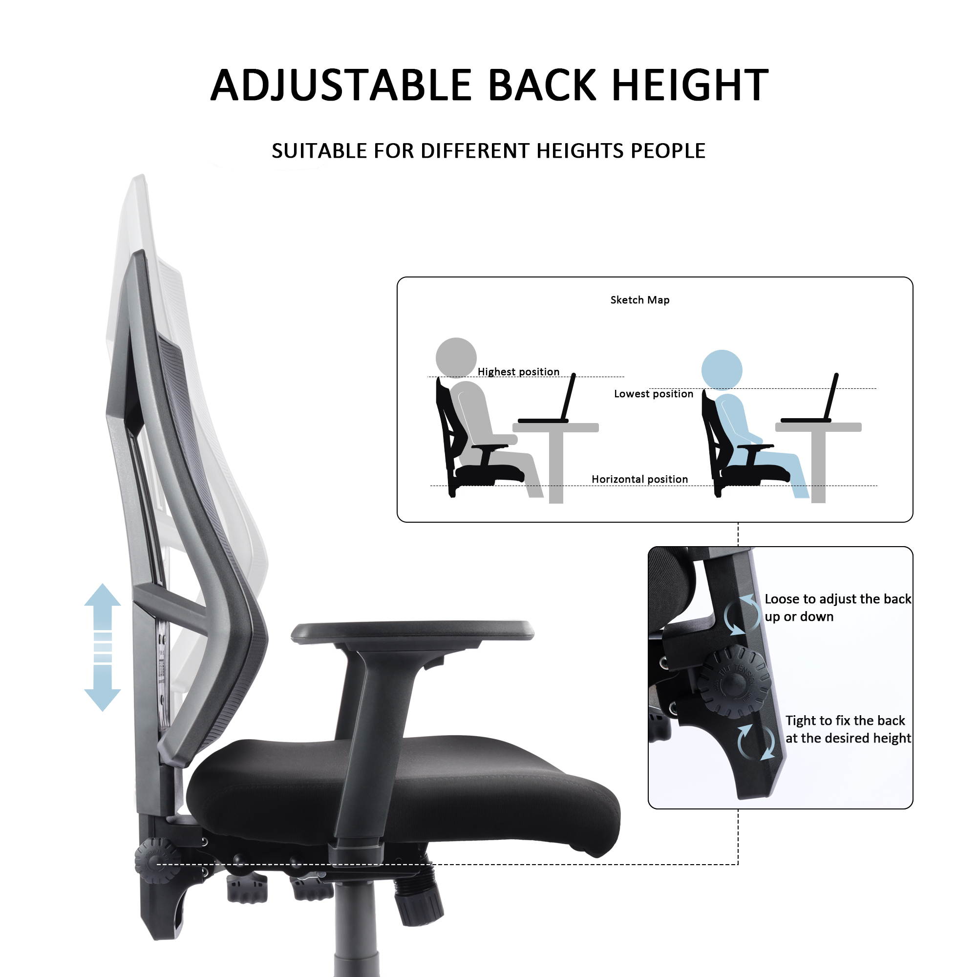 Office Chair, Ergonomic Desk Chair Clearance, Mesh Computer Task Swivel Chair High Back with Adjustable Arms, Seat and Back, Black