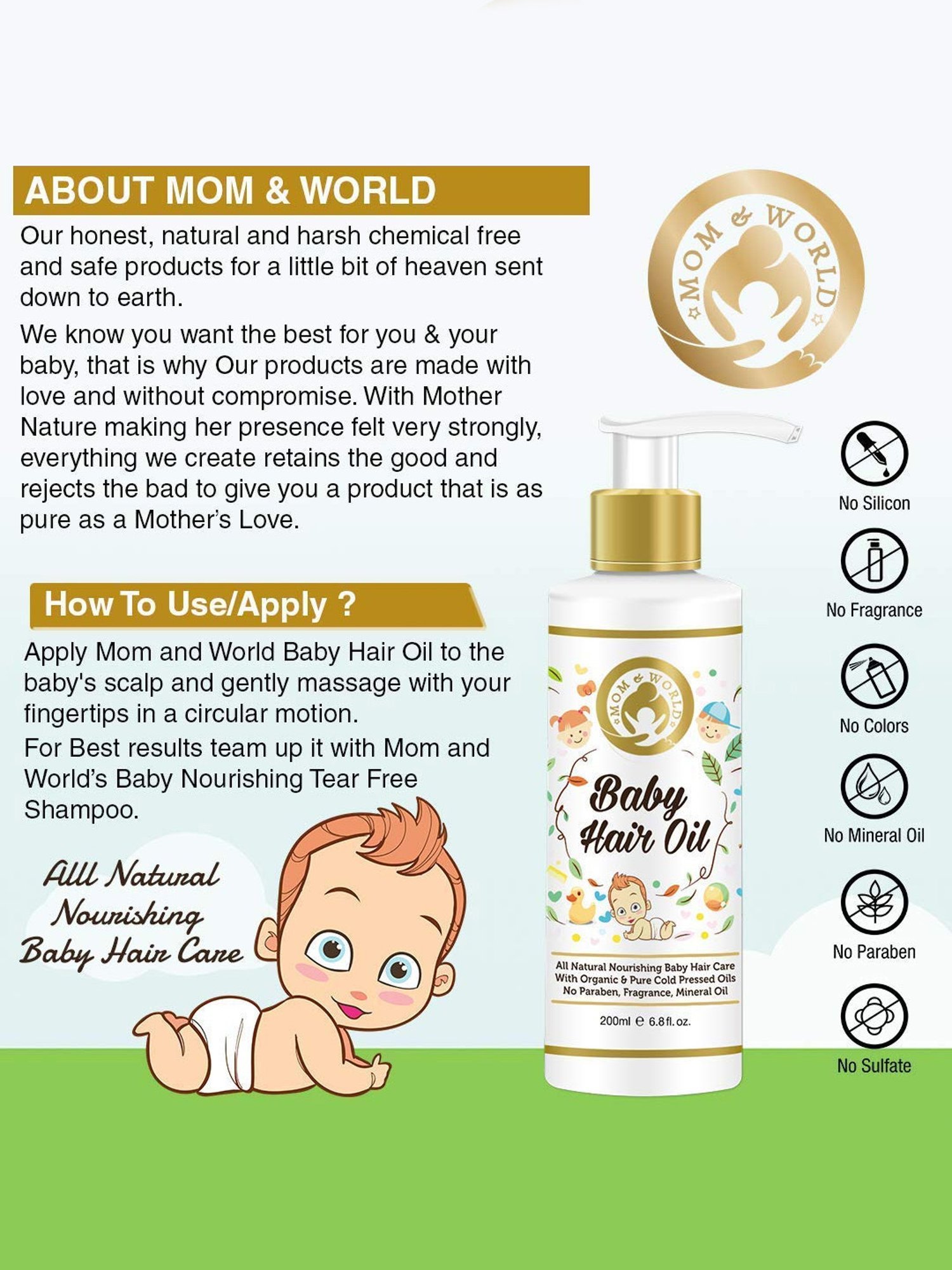 Mom & World Baby Organic & Cold Pressed Hair Oil - 200 ml