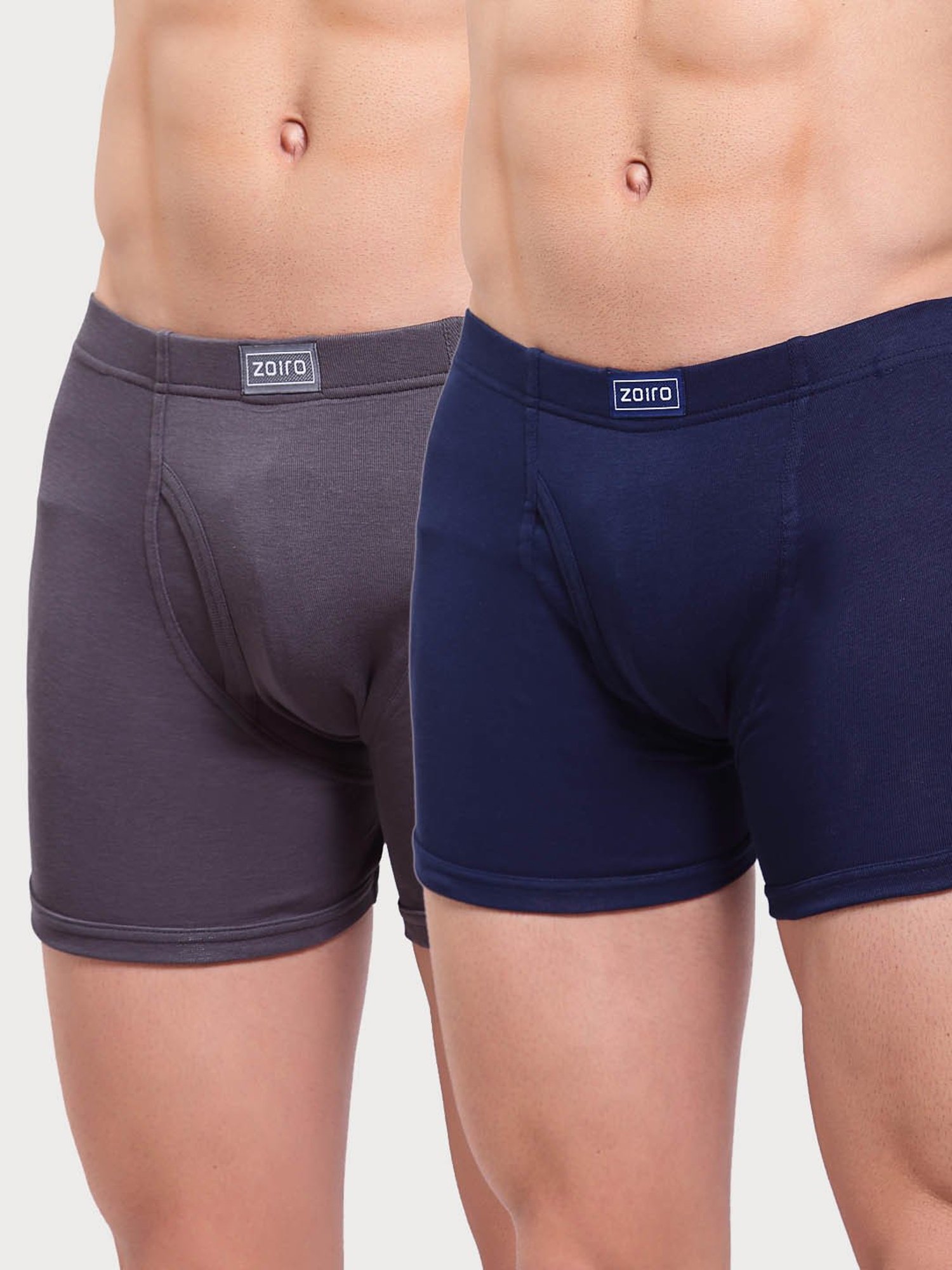Zoiro Dark Denim & Smoked Pearl Cotton Regular Fit Trunks - Pack Of 2
