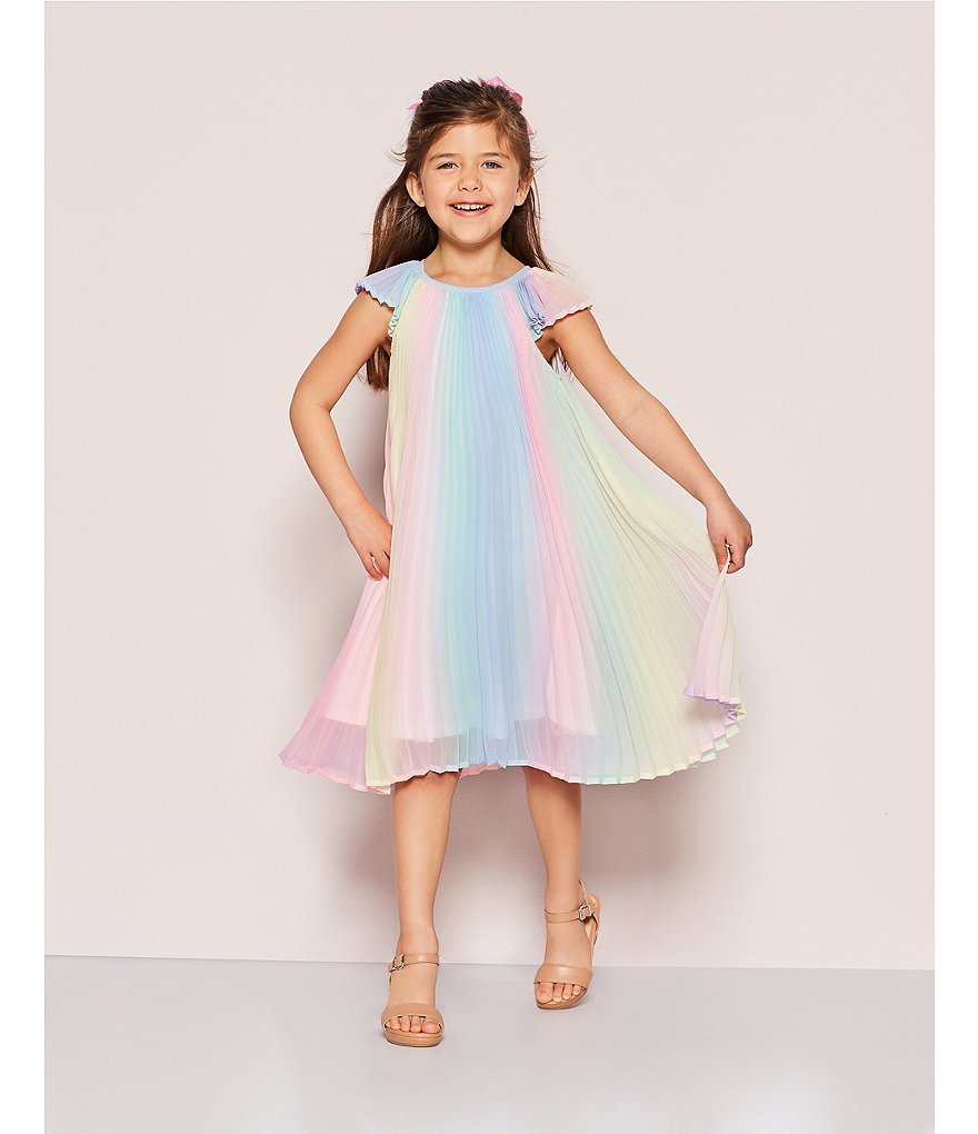 Rare Editions Little Girls 2T-6X Flutter-Sleeve Rainbow Pleated Trapeze Dress