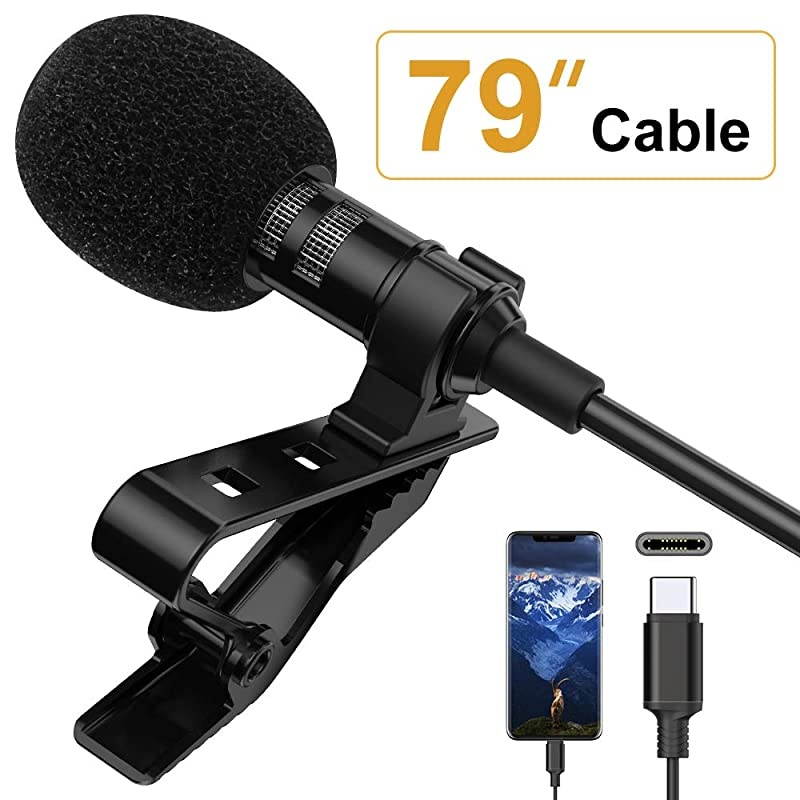 Professional for USB C Lavalier Lapel Omnidirectional Condenser Mic for Pixel for LG for Galaxy Phone Clipon Mic for Youtube Vlog Recording Interview for Android TypeC Device 66ft