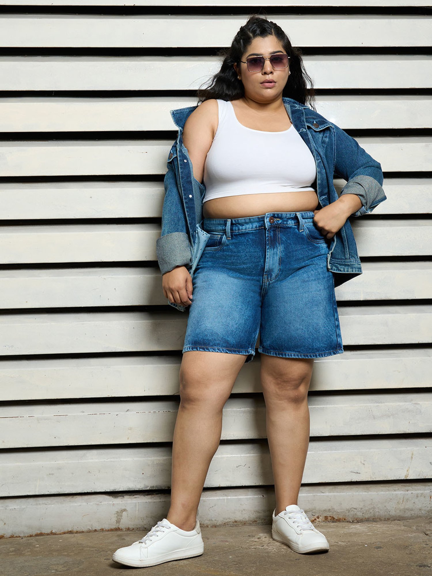 High Star Blue Relaxed Fit High Rise Shorts