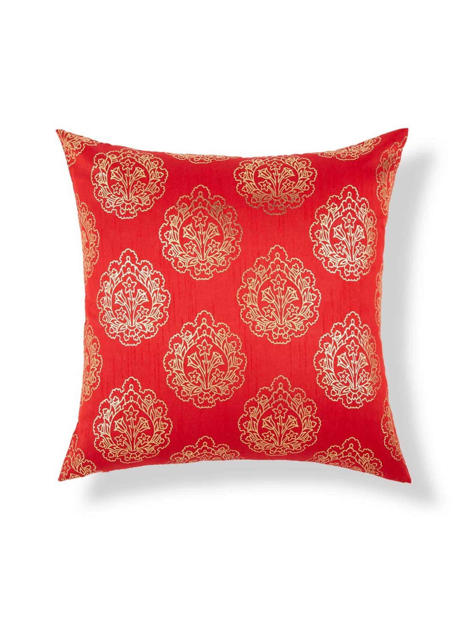 Home4U Red & Gold Poly Dupion Cushion Cover - Set of 1