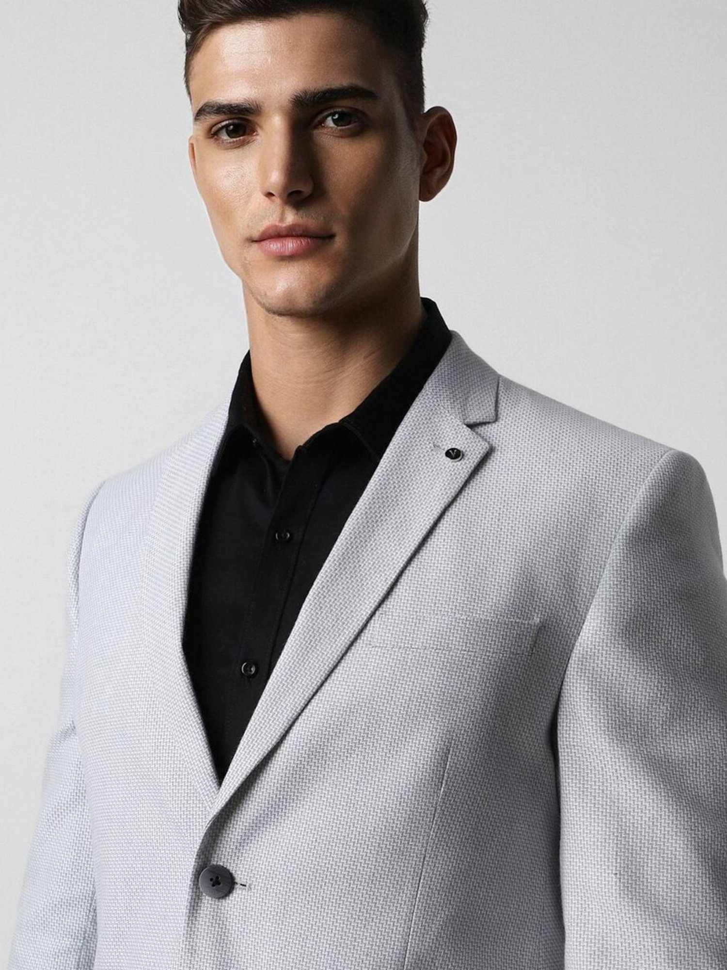 Van Heusen Grey Linen Slim Fit Texture Blazer