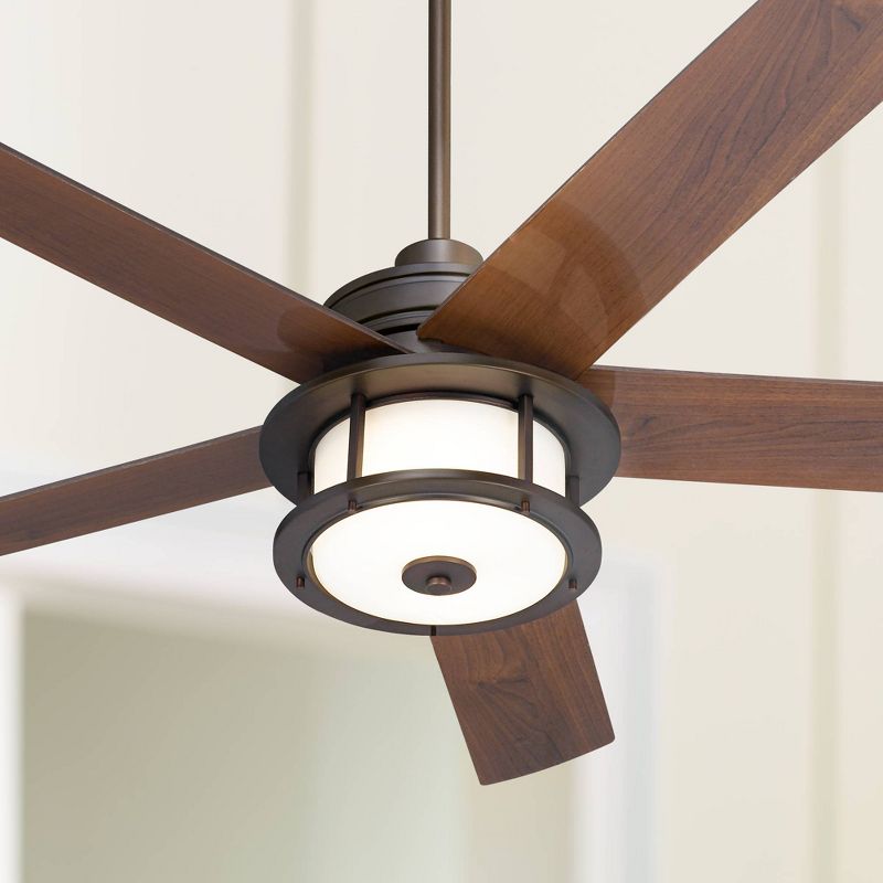 60" Casa Vieja Modern Outdoor Ceiling Fan with Light LED Oil Brushed Bronze Dark Walnut Blades Damp Rated for Patio Porch