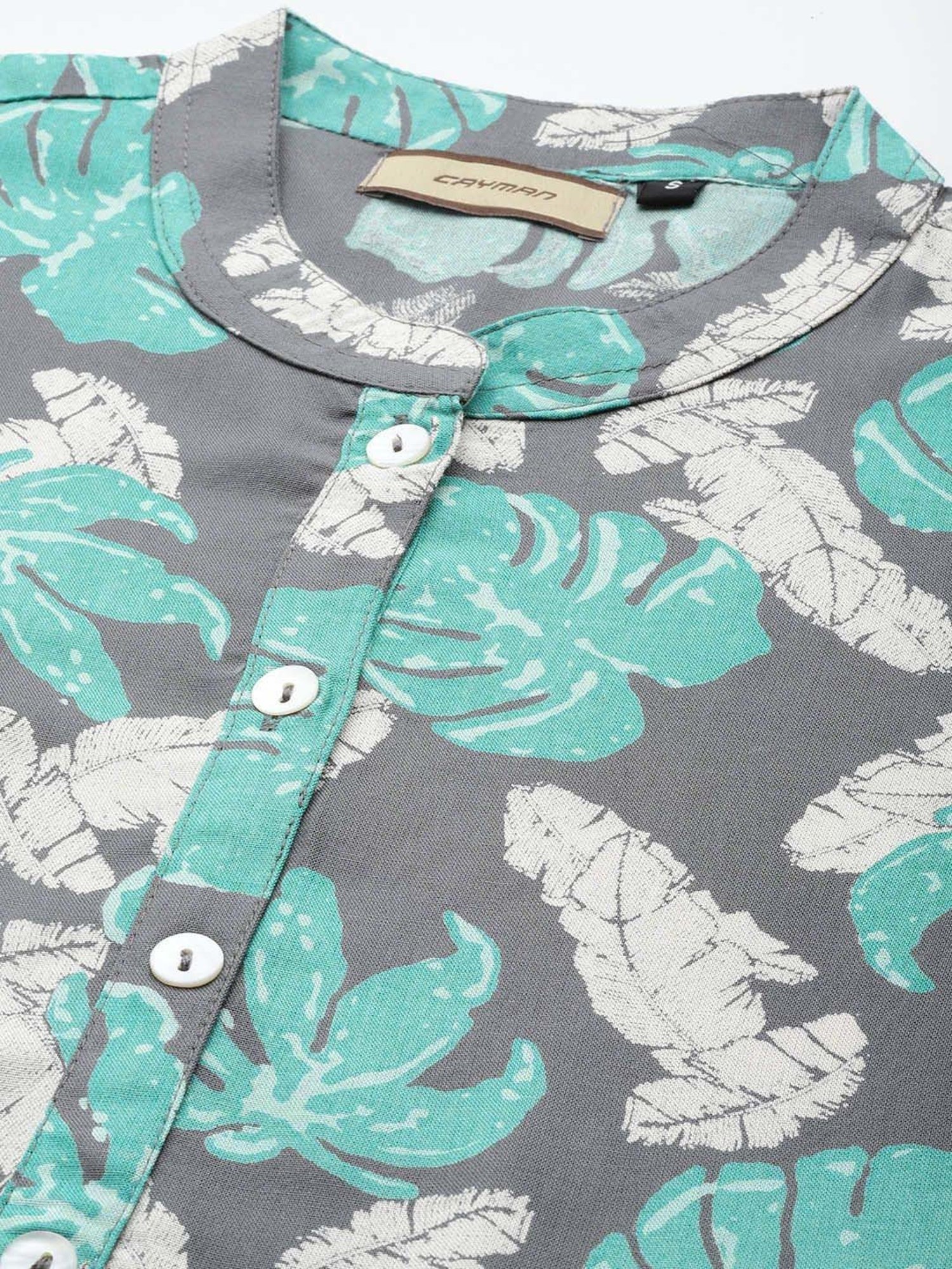 Cayman Grey & Turquoise Cotton Floral Print Straight Kurta