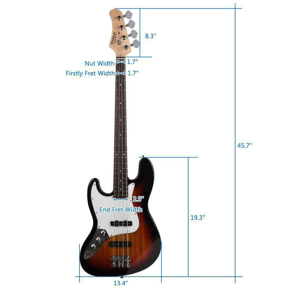 New Basswood Jazz Left Handed Electric Bass Guitar Set for Beginner Sunset