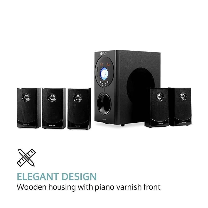 Areal Active 620, 5.1 Channel Loudspeaker System, Home Entertainment System, Radio Tuner, Connections: USB/SD/AUX/RCA Output + Input, 90 watts RMS, Bluetooth, Black