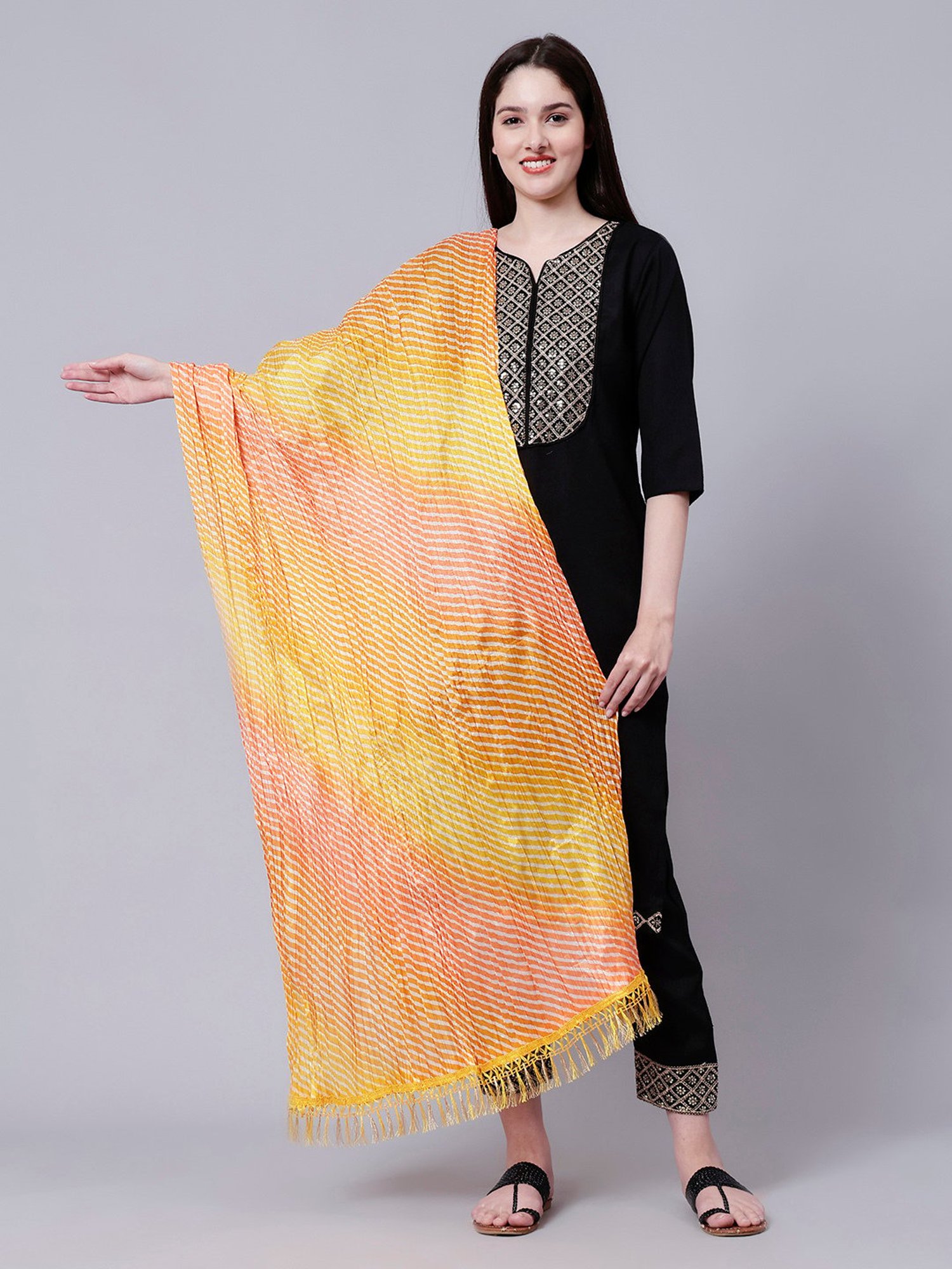 Aditi Wasan Orange Cotton Striped Dupatta
