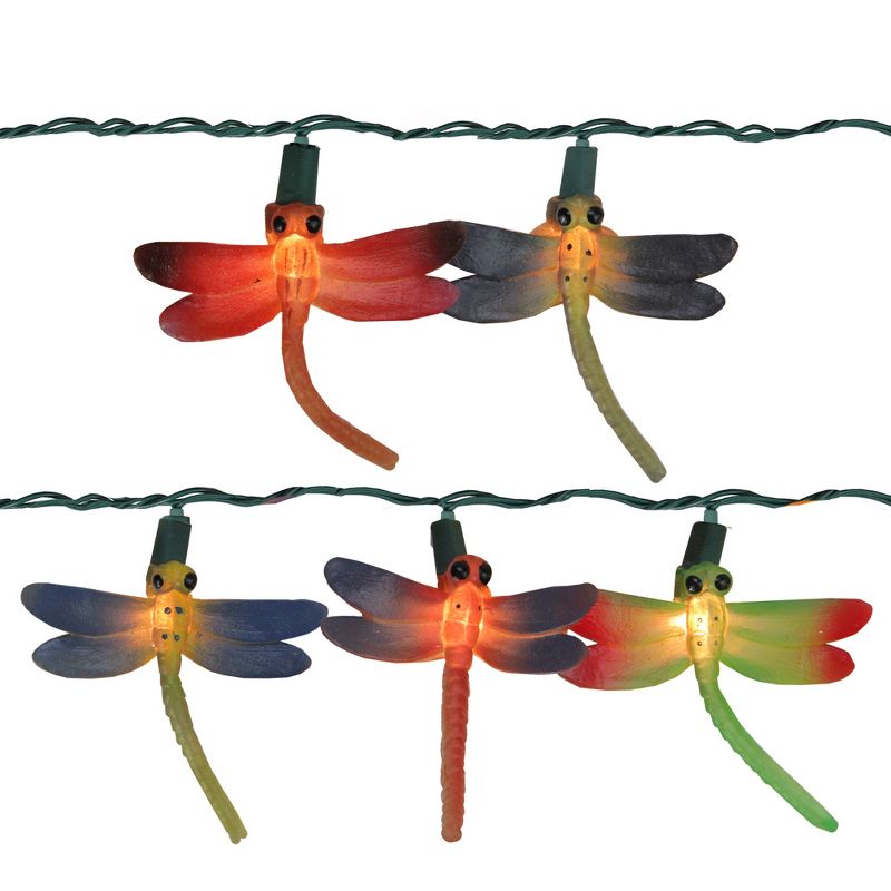 J. Hofert Co 10-Count Multi-Color Dragonfly Summer Patio String Light Set - 7.4ft Green Wire