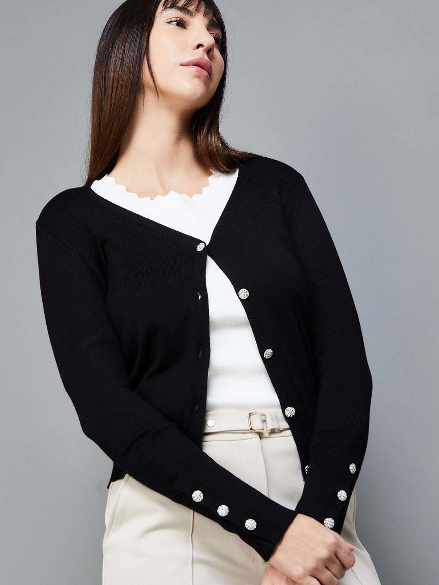 Code by Lifestyle Black Plain Cardigan