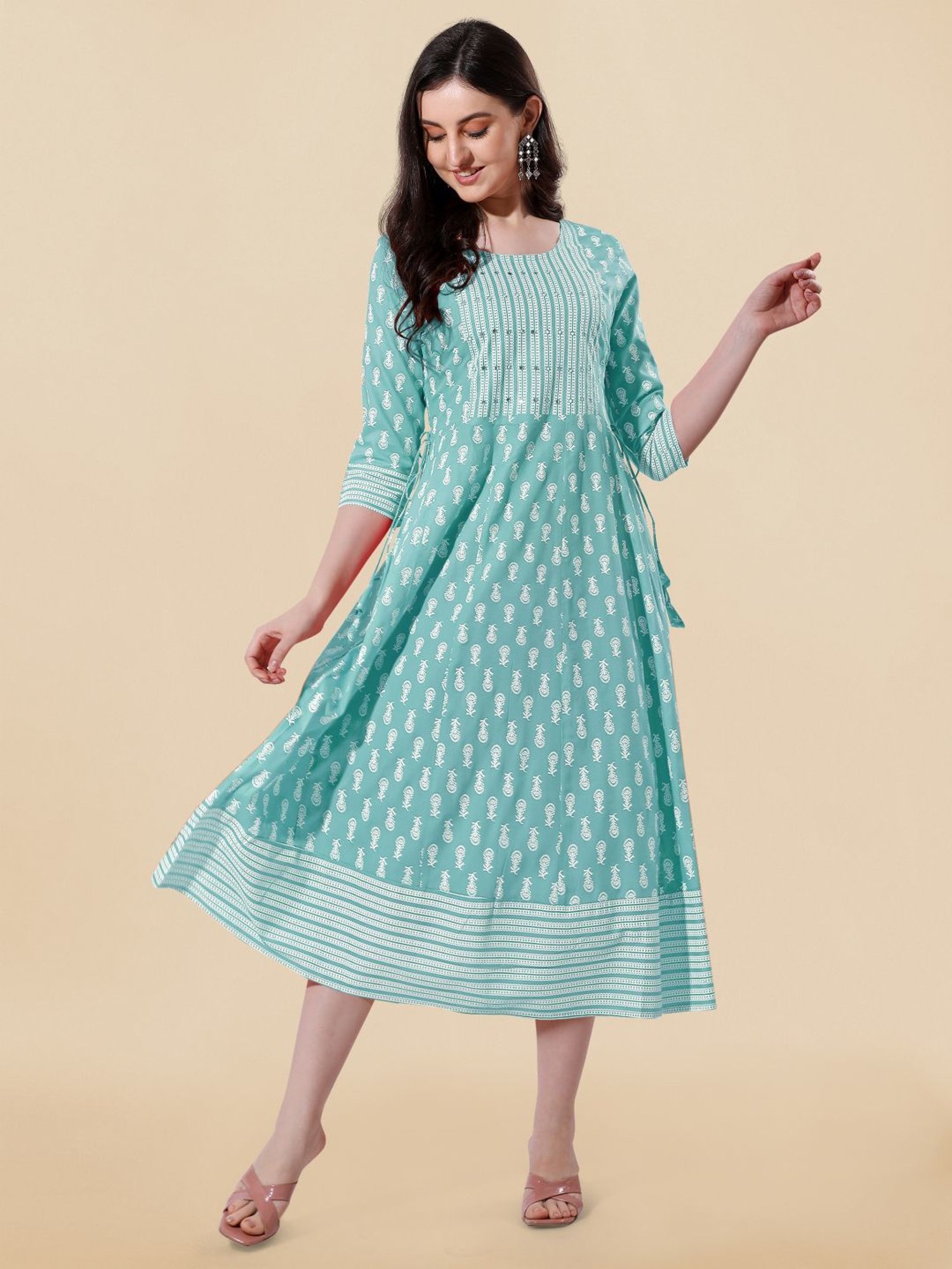 MIRCHI FASHION Green Embroidered A-Line Dress