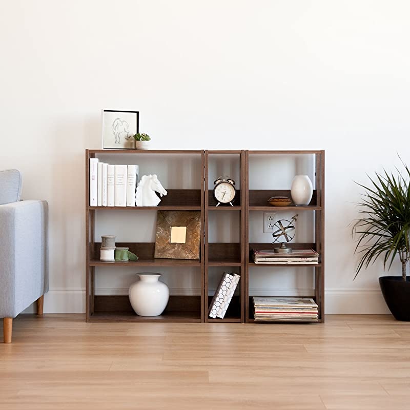 USA OWR-400BR 3-Shelf Open Wood Shelving Unit, Medium, Brown