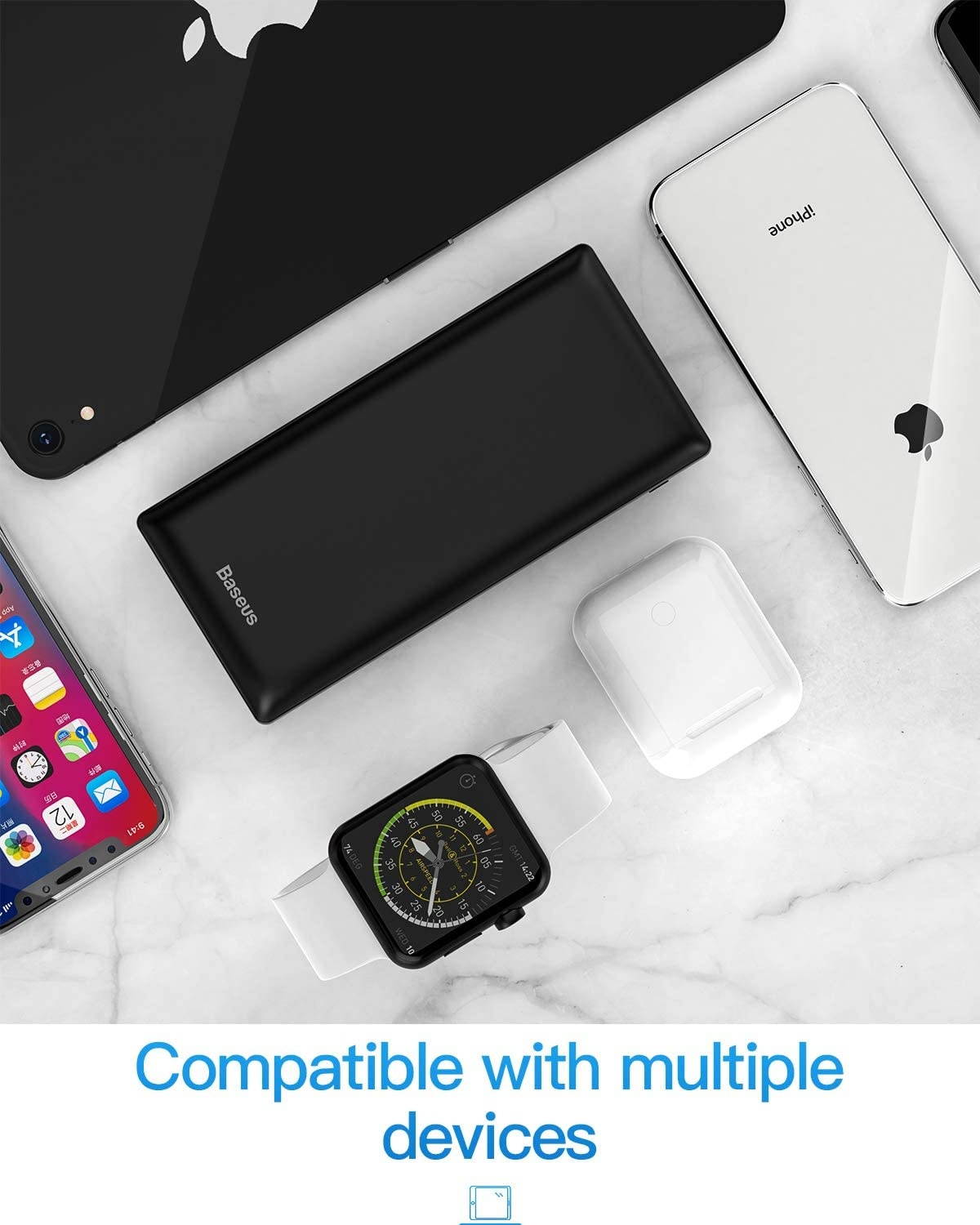 Power Bank 30000mah Baseus 3A Fast Charging Portable Charger with 3 Speed Recharging 3 Output Port Portable Charger for iPhone 11 Pro Max iPad Mac Samsung Galaxy USB-C Laptops and More (Black)