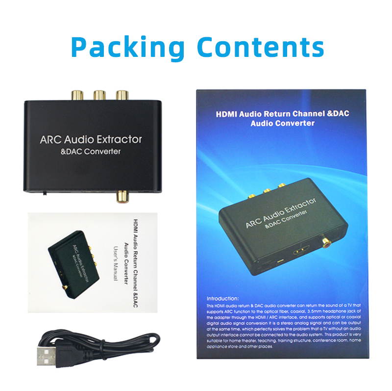 HDMI ARC Audio Extractor Adapter DAC Converter,HDMI ARC Adapter DAC Converter Selector with Digital Optical Toslink Coaxial and Analog 3.5mm L/R Stereo Audio for HDTV Speaker Home Theater