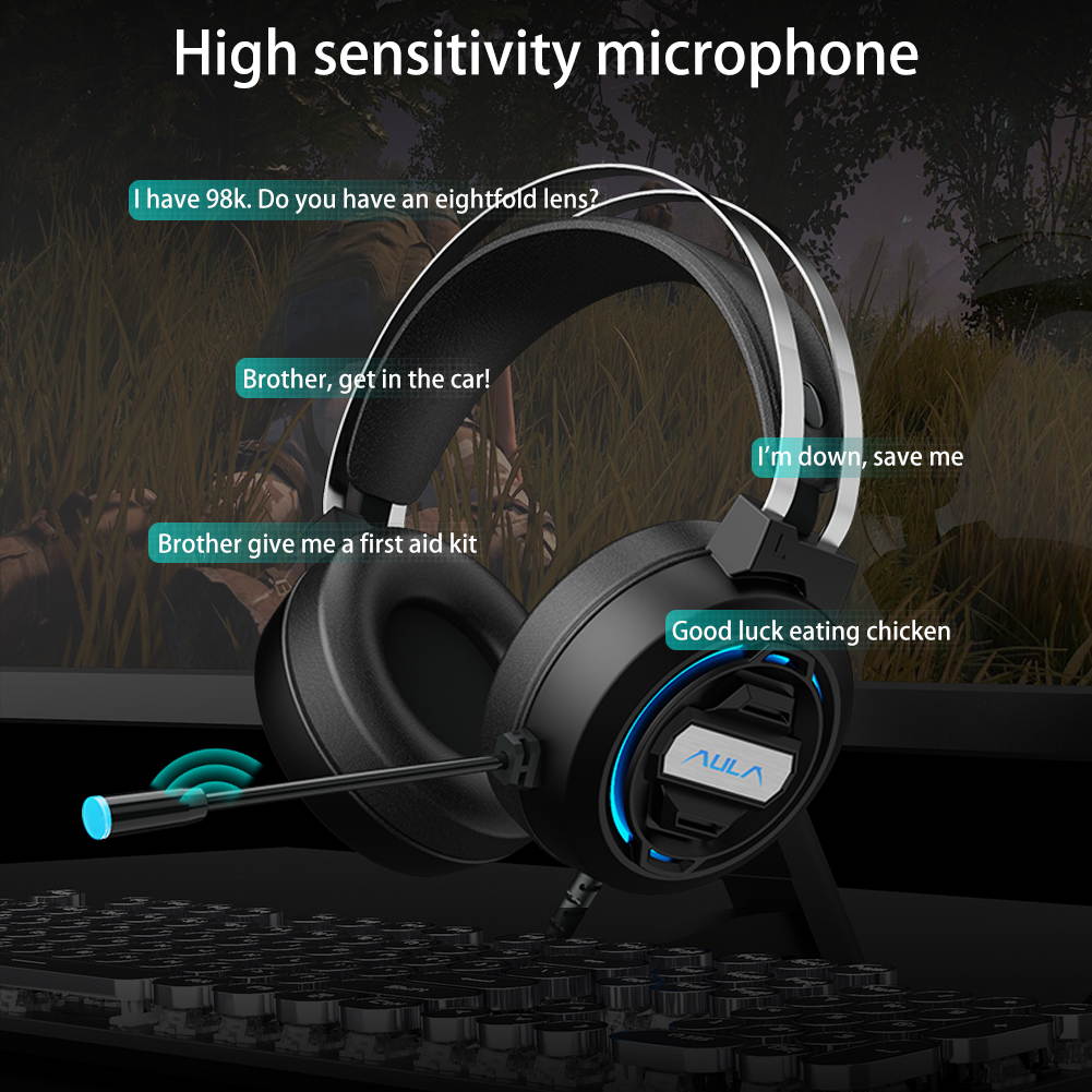 AULA S603 Gaming Headphones Wired Headset Deep Bass Stereo Earphone with Microphone for PC Computer Laptop, USB 2.0 Interface
