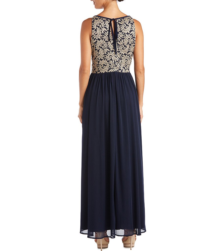 R & M Richards Sleeveless Glitter Lace Keyhole Halter Dress