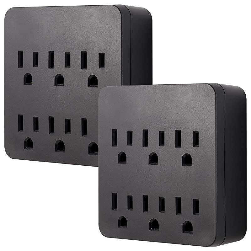 Pro 6Outlet SurProtector 2 Pack 3Prong Wall Adapter Charging Station 1020 Joules Protection Rating Automatic Shutdown Sleek Design Black 50053